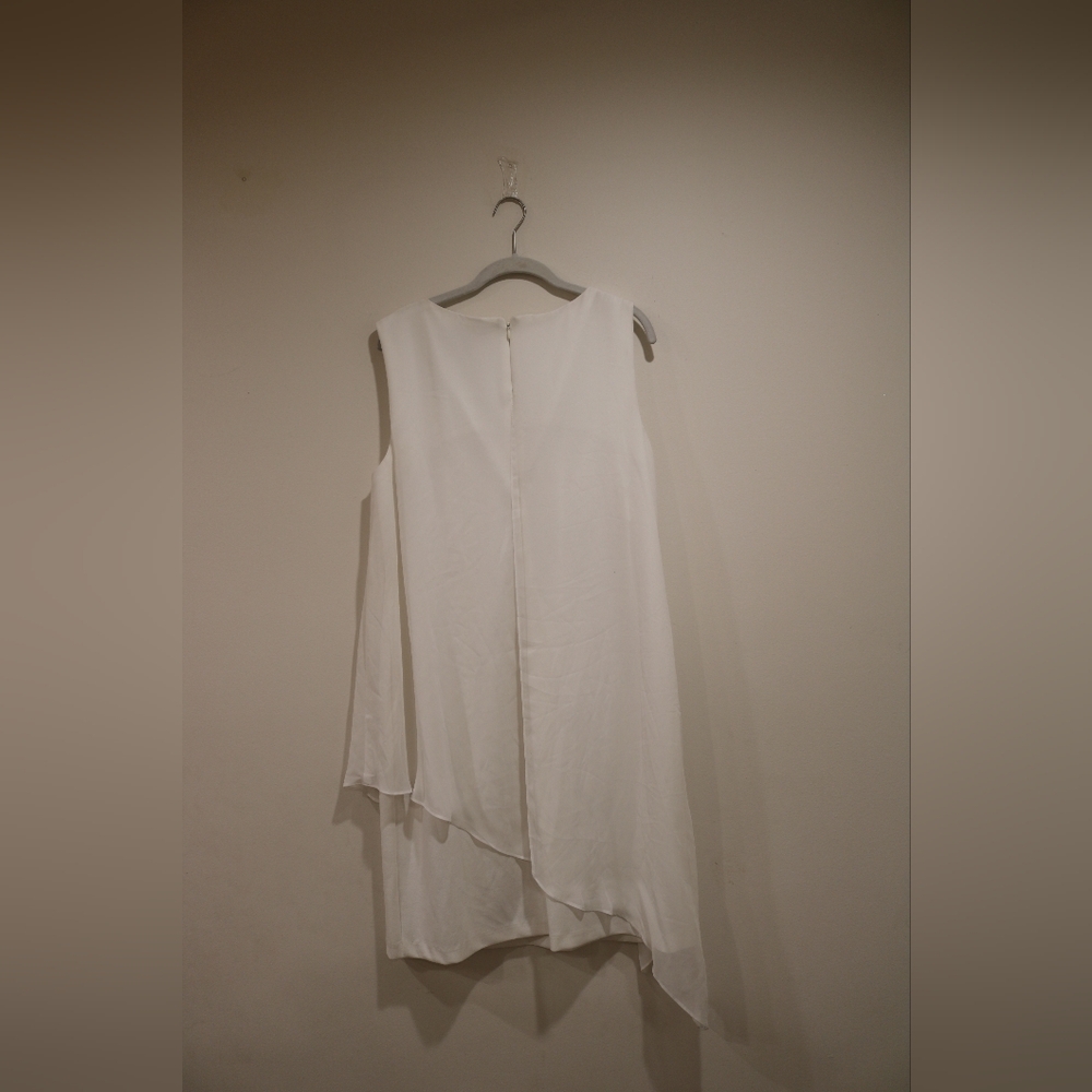 Connected Apparel Sleeveless Bead Chiffon Shift Dress Ivory - Picture 8 of 11